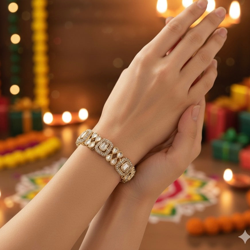 Samira Polki Look Alike Kundan Adjustable Bracelet - Golden