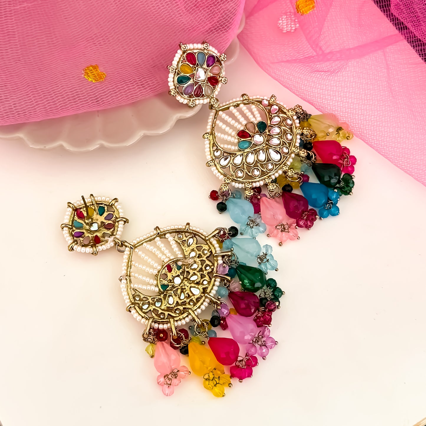 Kesar Chandbali Earrings - Multi