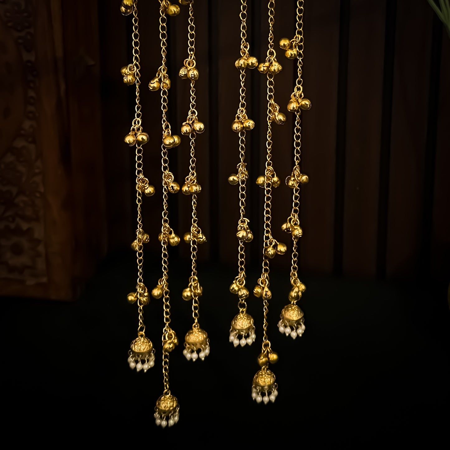 Dalisha Kashmiri Brass Dejhoor Ghungroo Earrings - Pink & Green