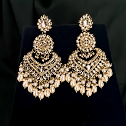 Shaba Jadau Kundan Chandbali Earrings - Golden