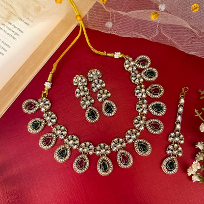 Pink & Green Snigdha Kundan Choker Necklace Set