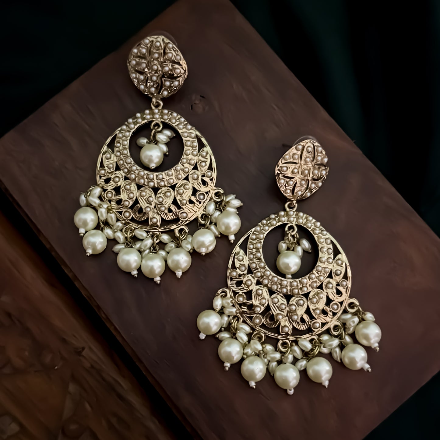 Subha Jadau Chandbali Earrings - Golden