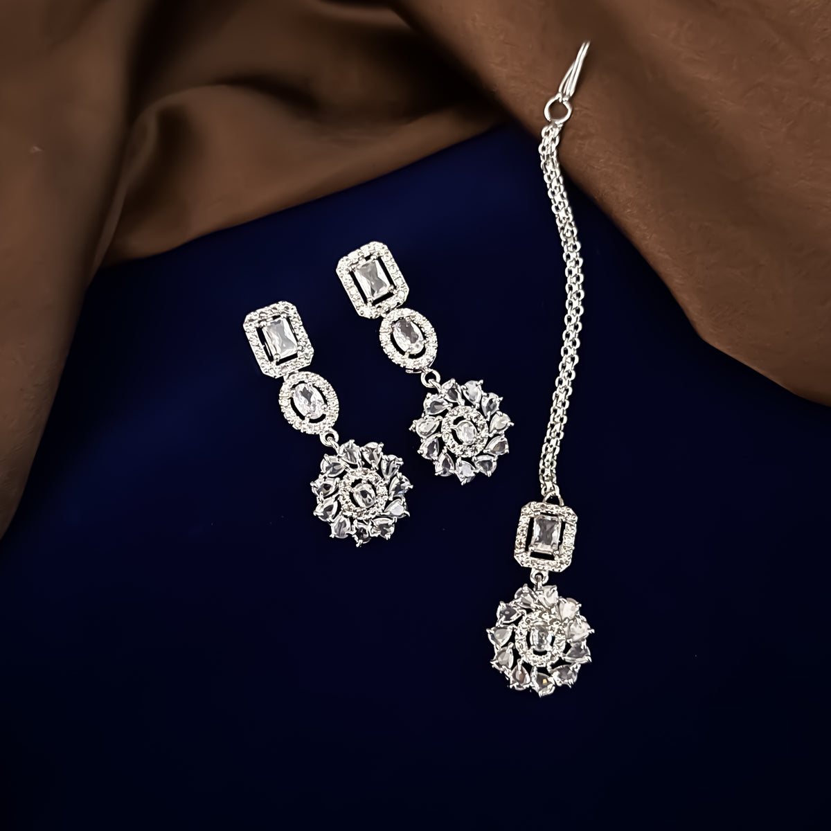 Crystal White Clara American Diamond Necklace Set