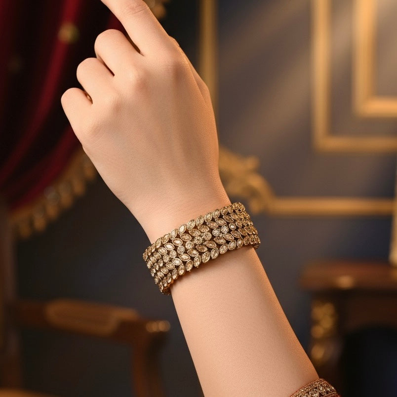 Seher Reverse AD Openable Bracelet/Kada - Golden