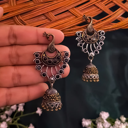 Prena Peacock SLA Dual Tone Brass Jhumka Earrings