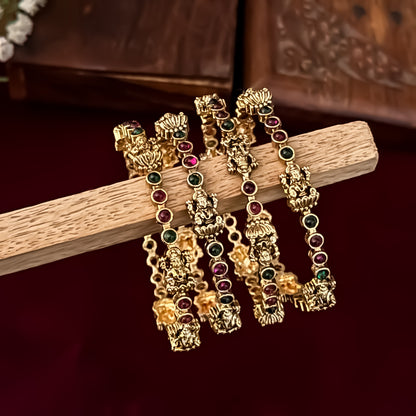 Purvi Divine Lakshmi Temple Gold Bangles - Pink & Green (Set of 4)