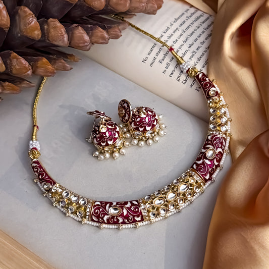 Malishka Meenakari Hasli Necklace Set - Purple