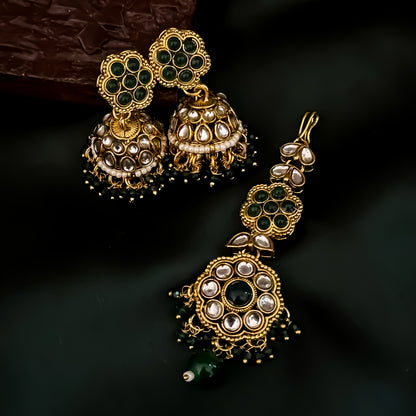 Etika Premium Kundan Necklace Set - Green