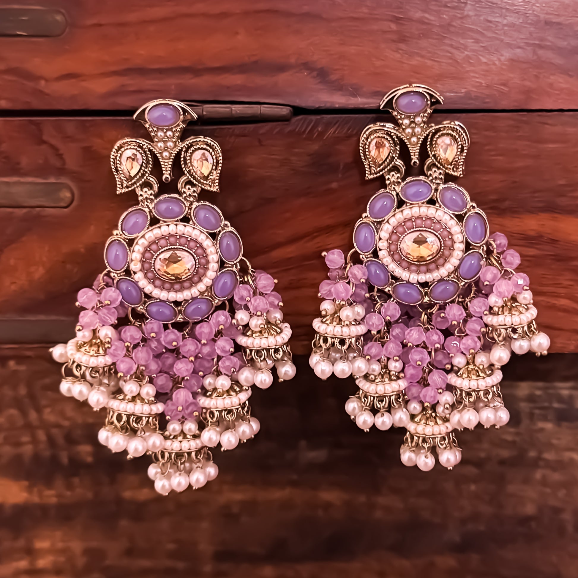 Heer Pearl Jhumka Chandbali Earrings - Lavender