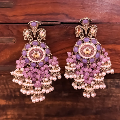 Heer Pearl Jhumka Chandbali Earrings - Lavender