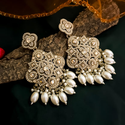 Mandala Jadau Reverse AD Necklace Set - Golden /Ivory