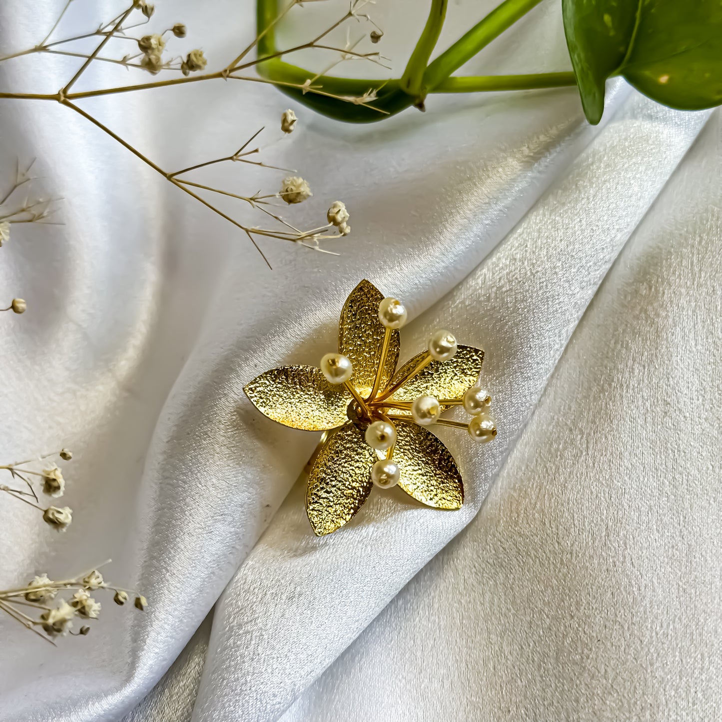 Unique Floral Handcrafted Brass Adjustable Ring