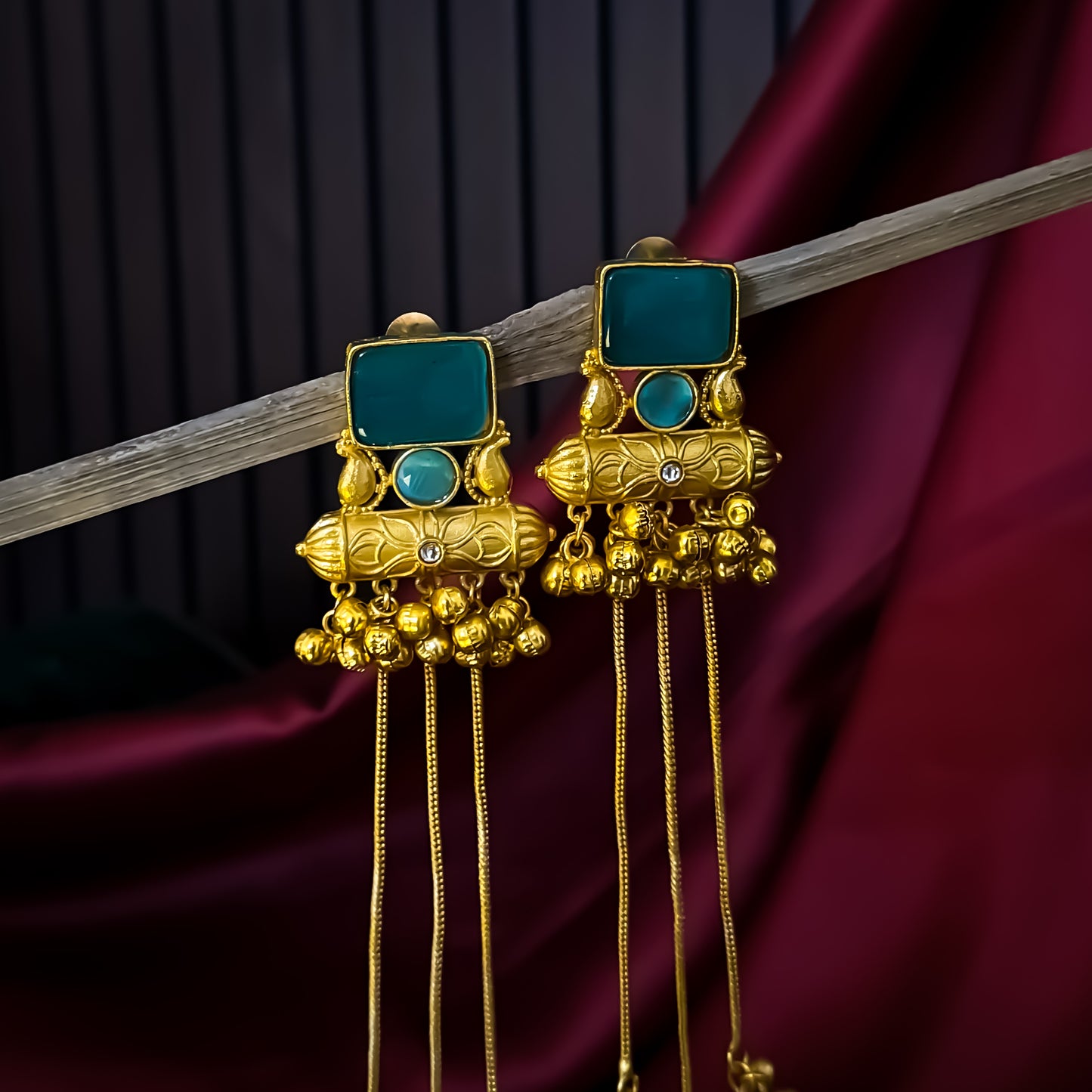 Pranjal Kashmiri Brass Dejhoor Jhumka Ghungroo Earrings - Turquoise