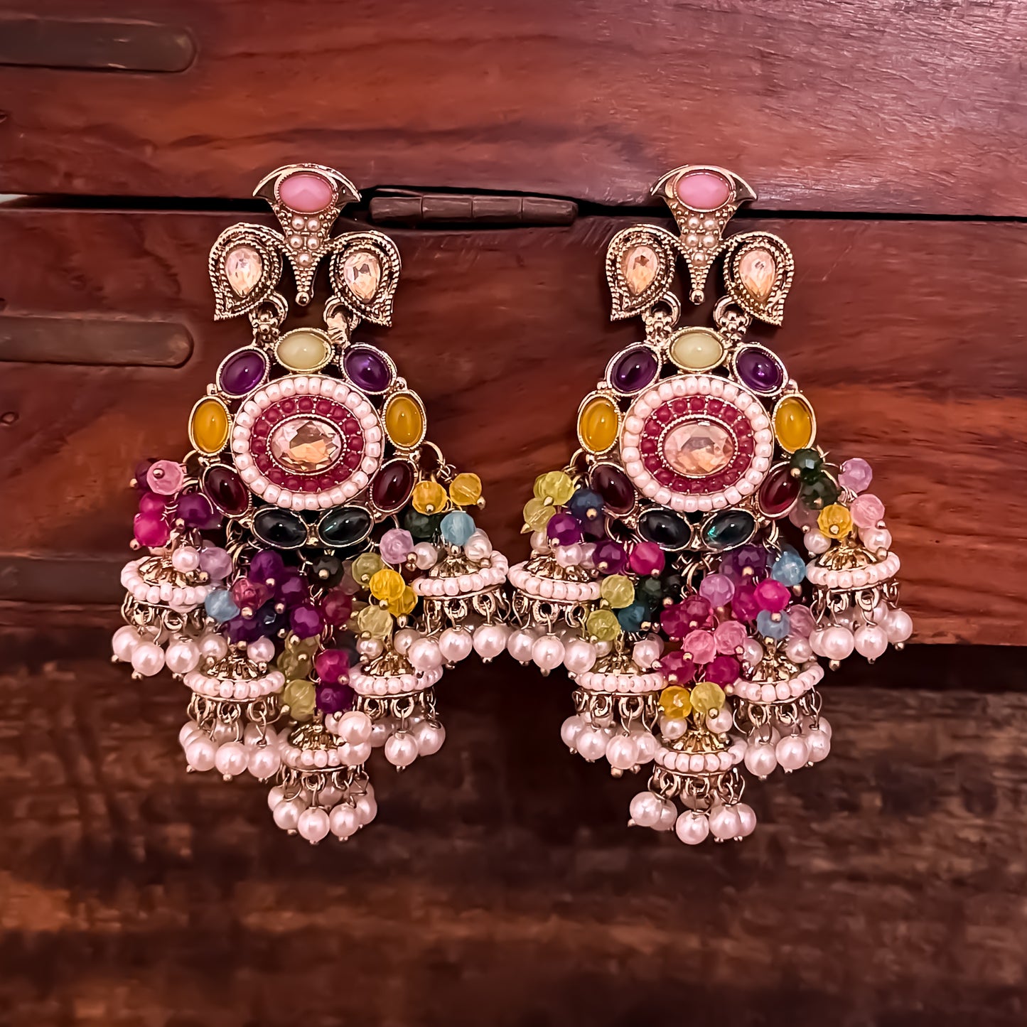 Heer Pearl Jhumka Chandbali Earrings - Multi