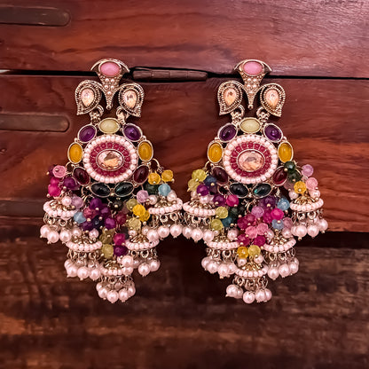 Heer Pearl Jhumka Chandbali Earrings - Multi