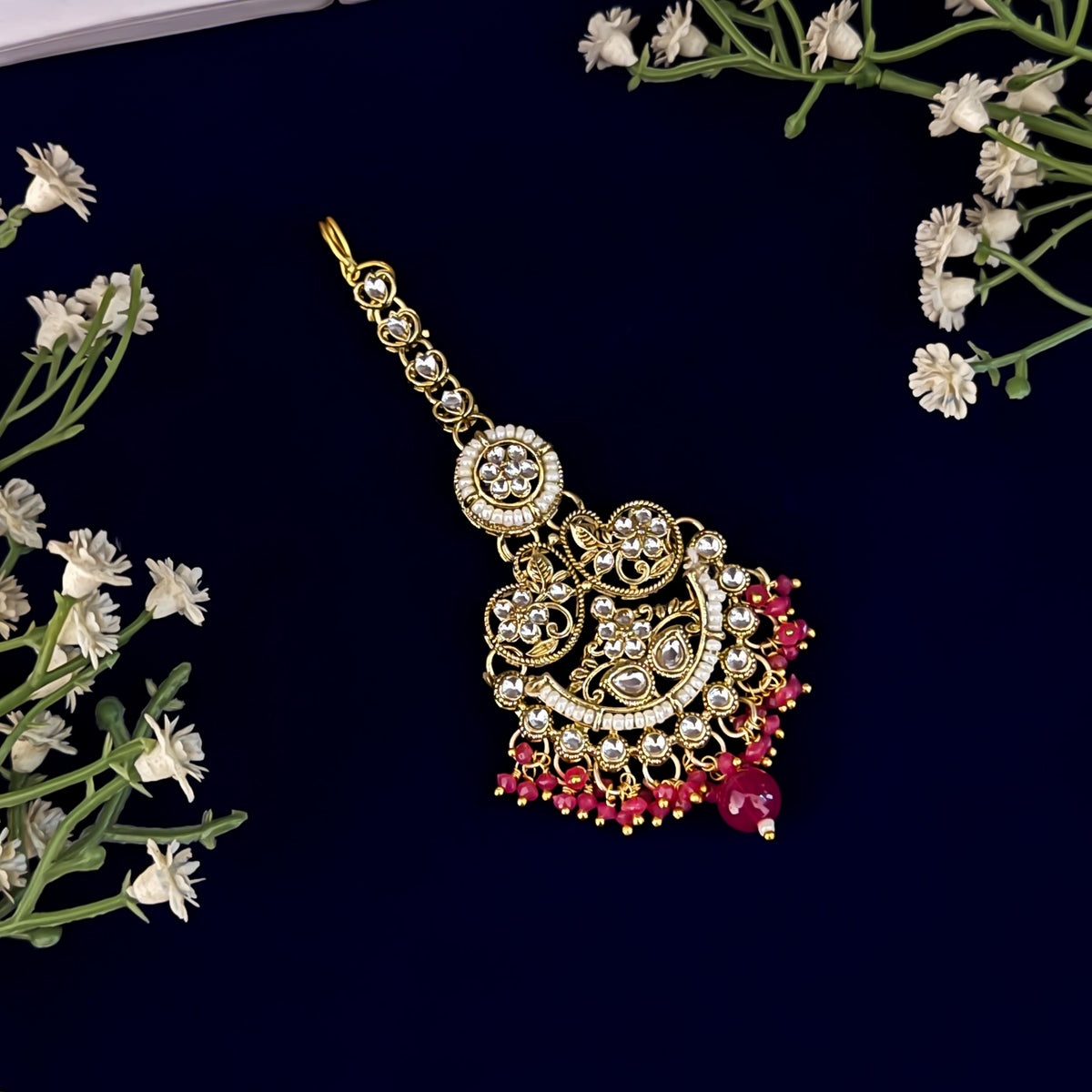 Pink Hridya Premium Kundan Necklace Set
