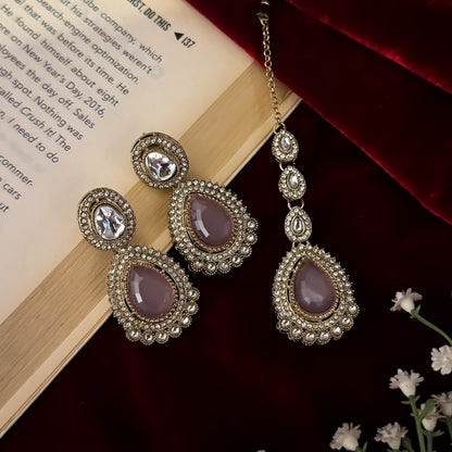 Pastel Pink & Green Mannat Zircone Polki Lookalike Premium Necklace Set