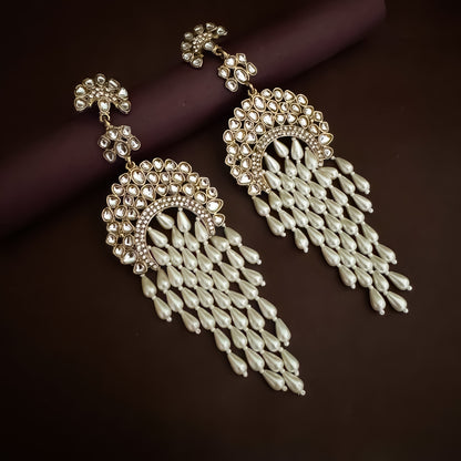 Pashmeena Uncut Kundan Chandbali Earrings