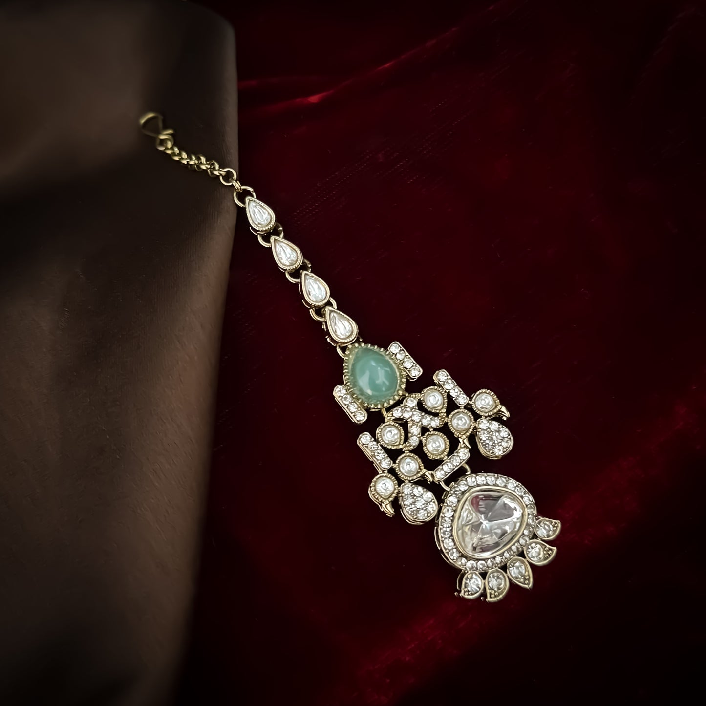 Jehana Premium Polki Lookalike Necklace Set - Pastel Pink & Green