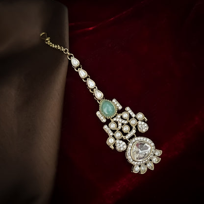 Jehana Premium Polki Lookalike Necklace Set - Pastel Pink & Green