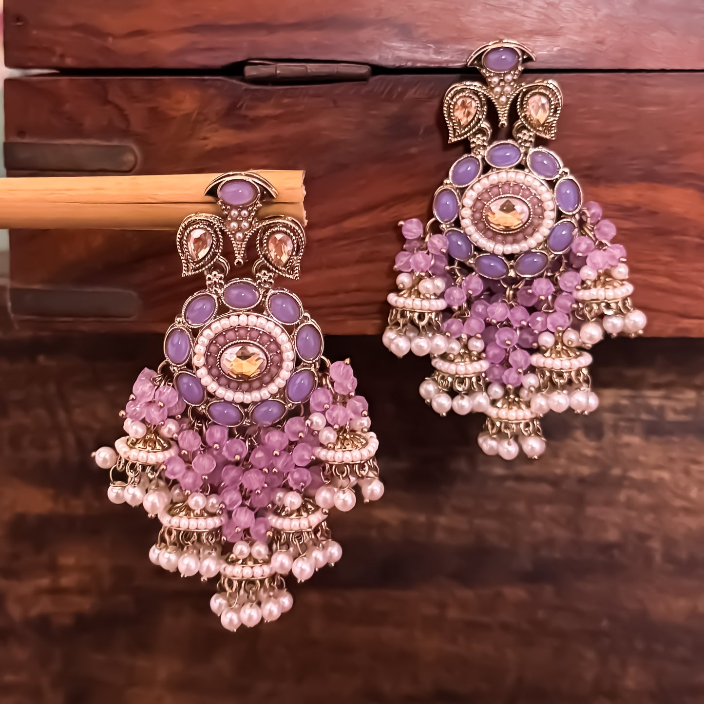 Heer Pearl Jhumka Chandbali Earrings - Lavender