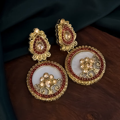 Itika Jadau MOP Chandbali Earrings - Wine