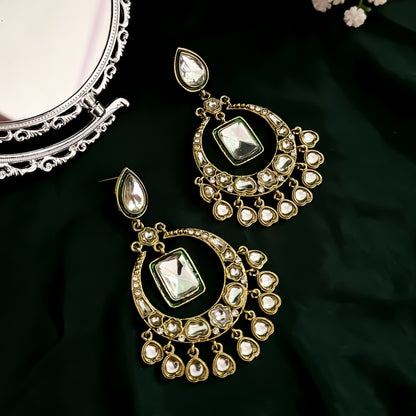 Alia Bhatt Inspired Kundan Chandbali Earrings - Golden