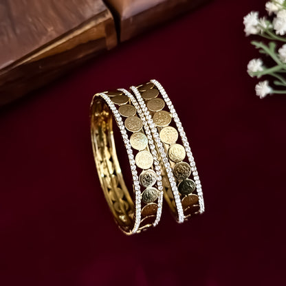 Akshat Lakshmi Coin Temple AD Gold Bangles - Golden (Set of 2)