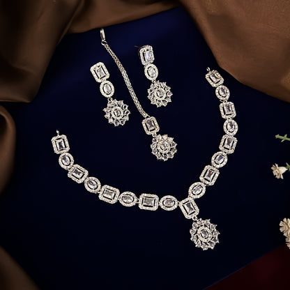 Crystal White Clara American Diamond Necklace Set
