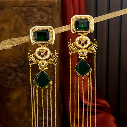 Rushali Premium Kashmiri Brass Doublet Stone & Ad Work Earring - Green