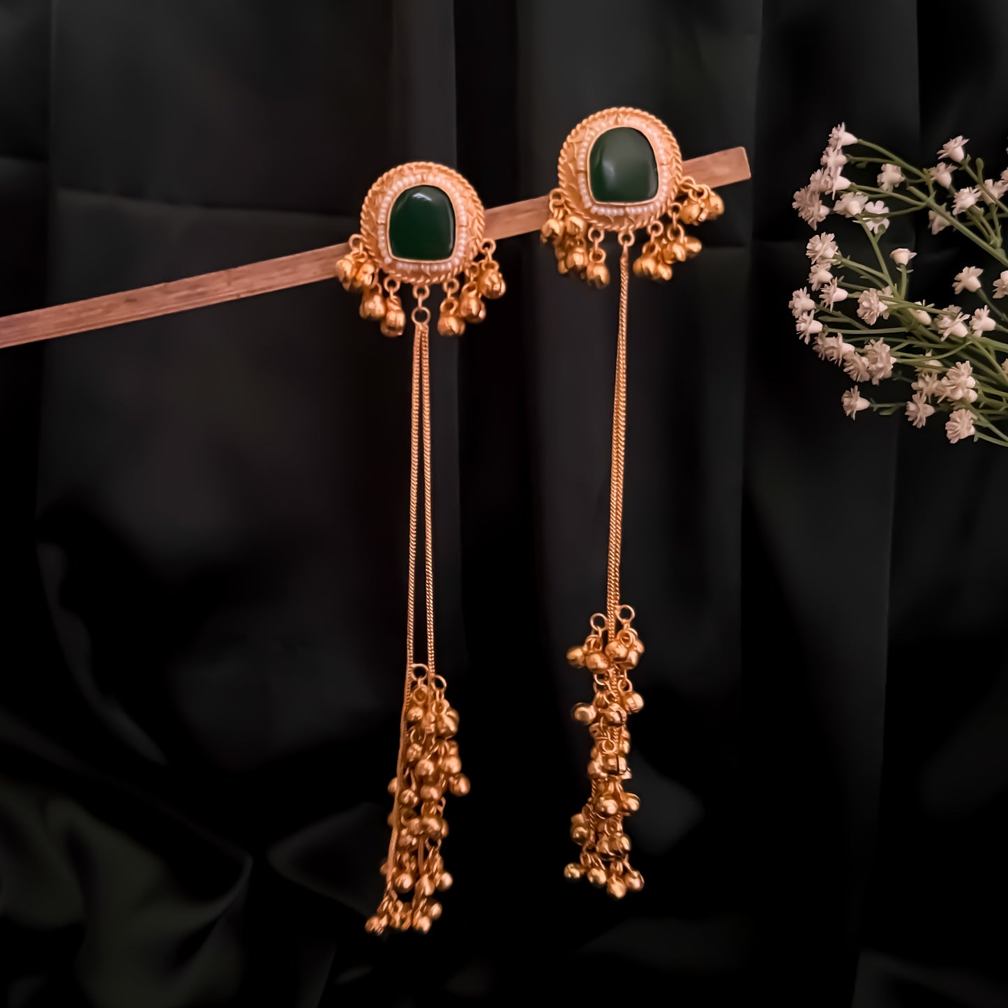 Kesari Premium Kashmiri Brass Dejhoor Ghungroo Earrings - Golden & Green