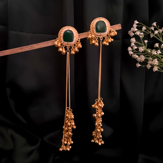 Kesari Premium Kashmiri Brass Dejhoor Ghungroo Earrings - Golden & Green