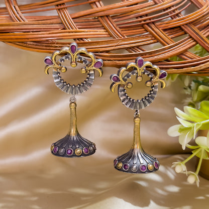 Bella Dual Tone SLA Brass Earrings - Ruby