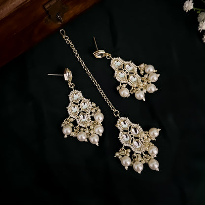 Rismat Kundan Pearl Necklace Set - Golden