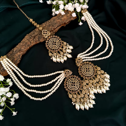 Riwaz Jadau Reverse AD Necklace Set - Golden