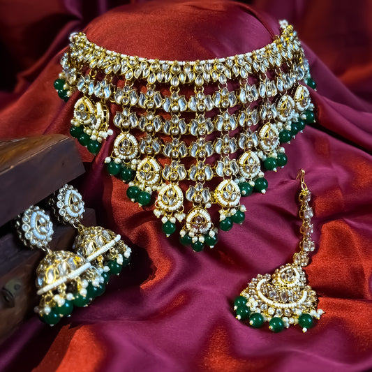 Sameera Premium Kundan Necklace Set - Green