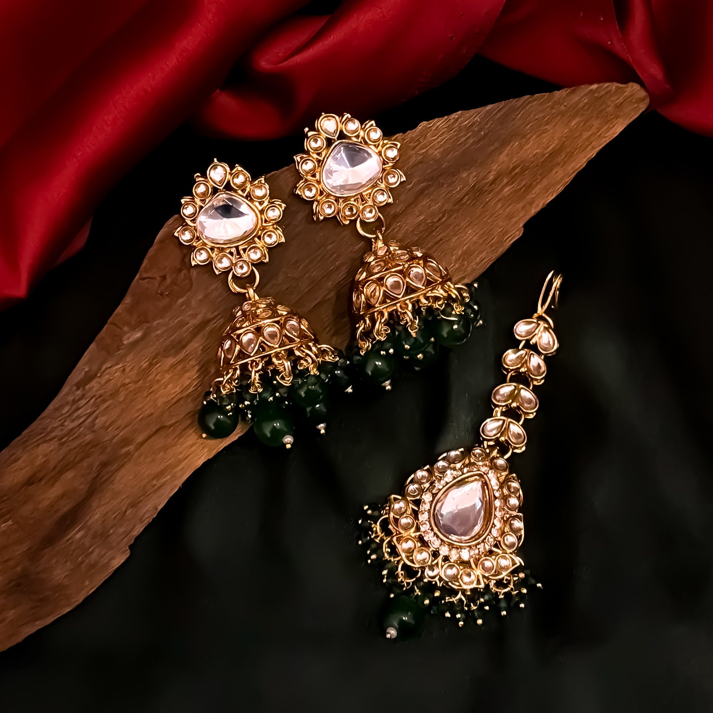 Sunaina Kundan Choker Necklace Set - Green