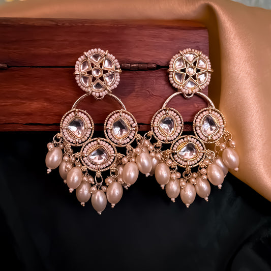 Joans Pearl Chandbali Earrings - Golden/Ivory