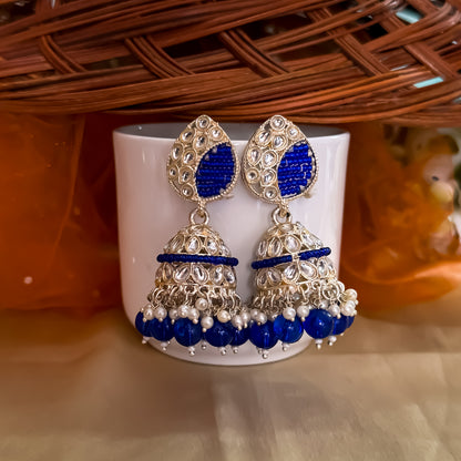 Yashika Pearl Jhumka Earrings- Blue