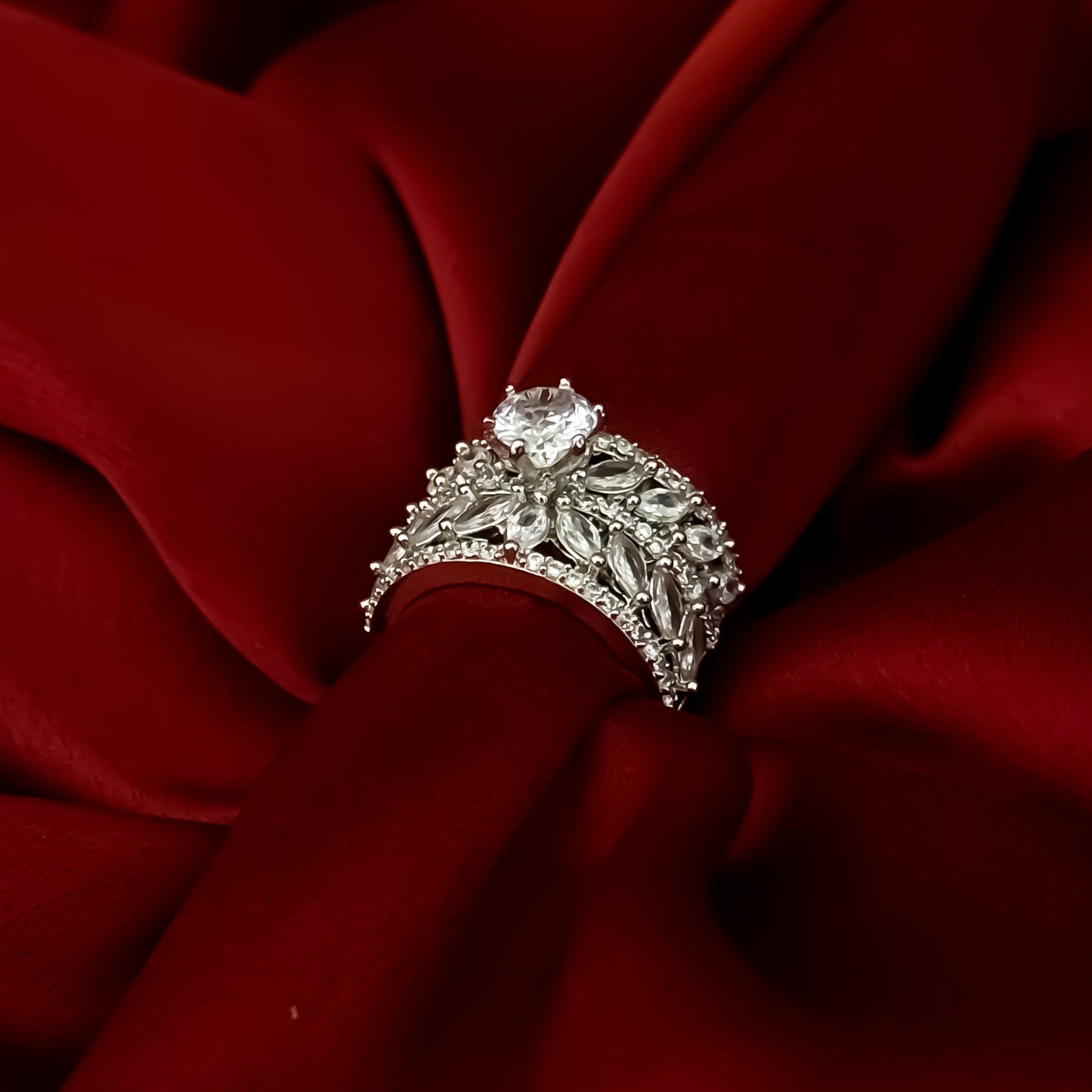 Siyasa American Diamond (AD) Silver Adjustable Ring