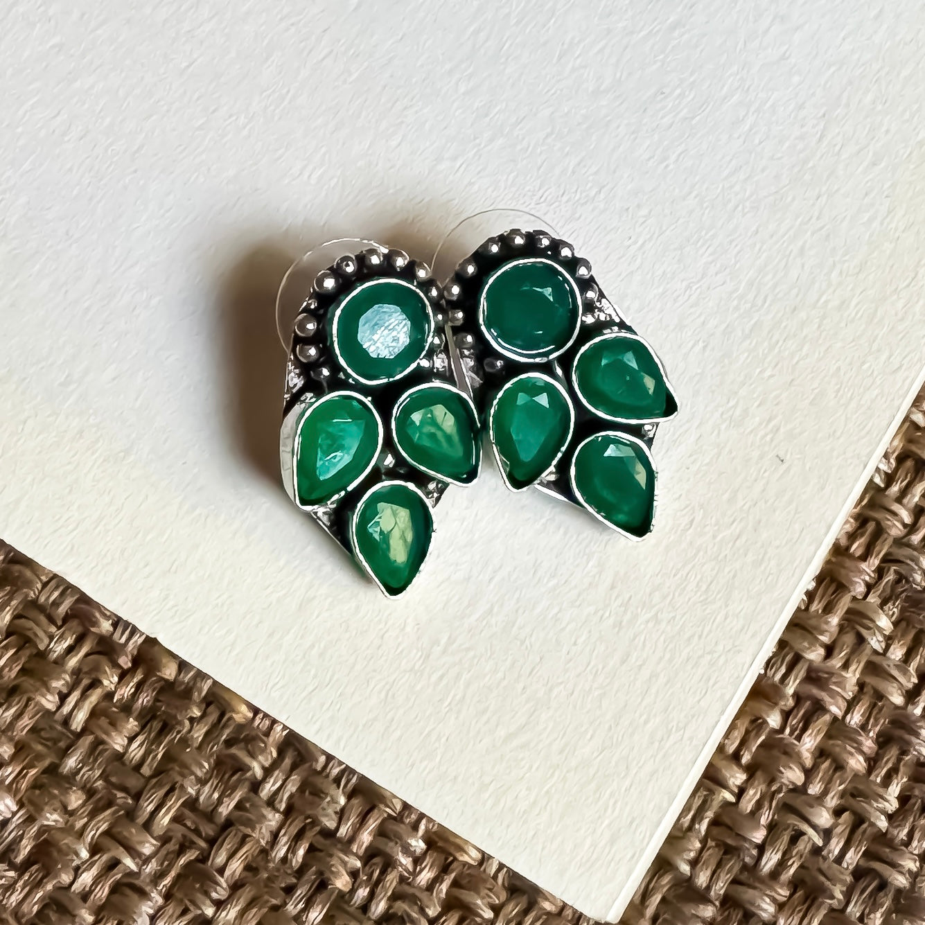 Suchitra Brass Stud Earrings -Green