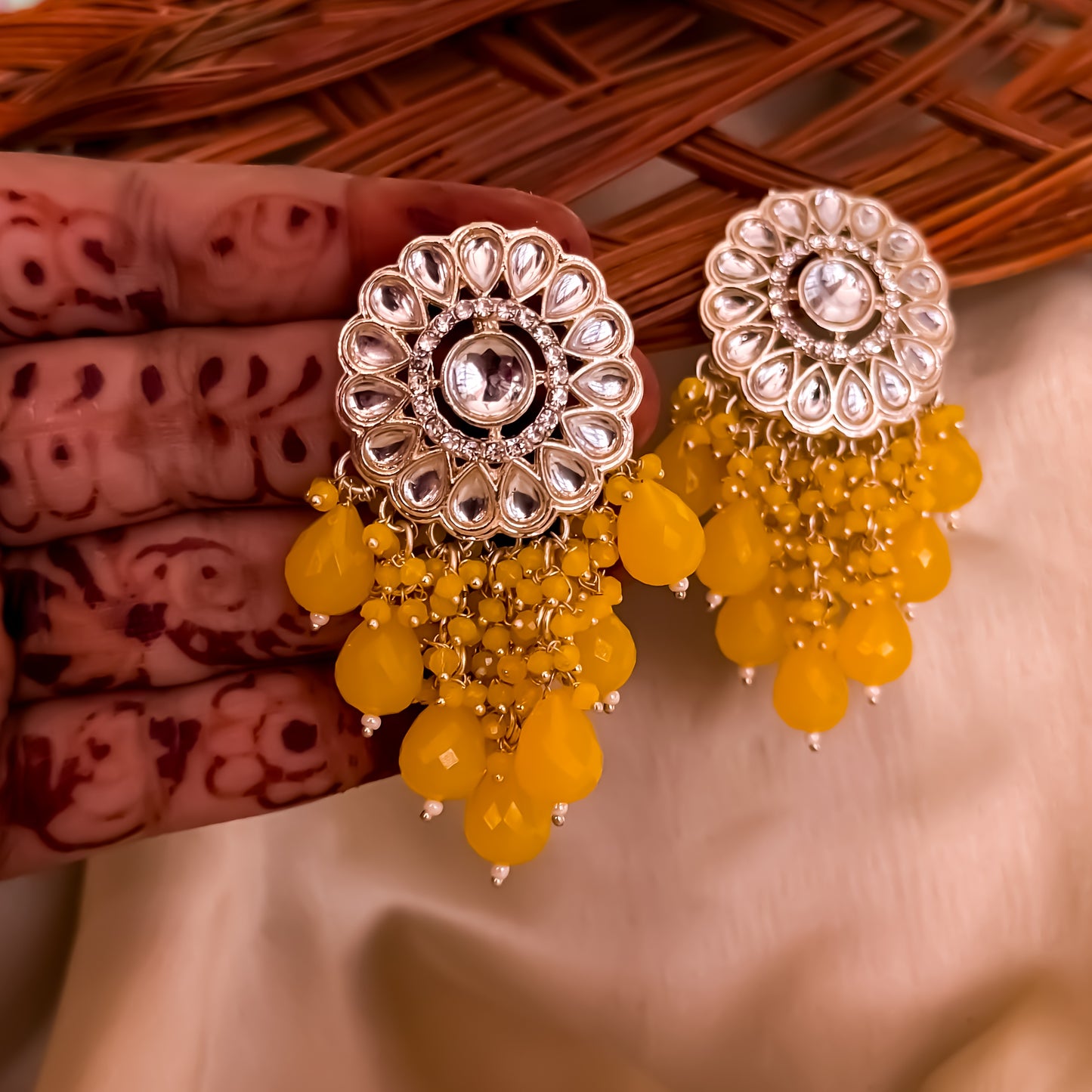 Myra Kundan Chandbali - Yellow