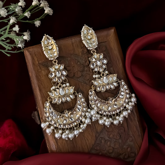 Nilanjana Kundan Chandbali Earrings - Golden