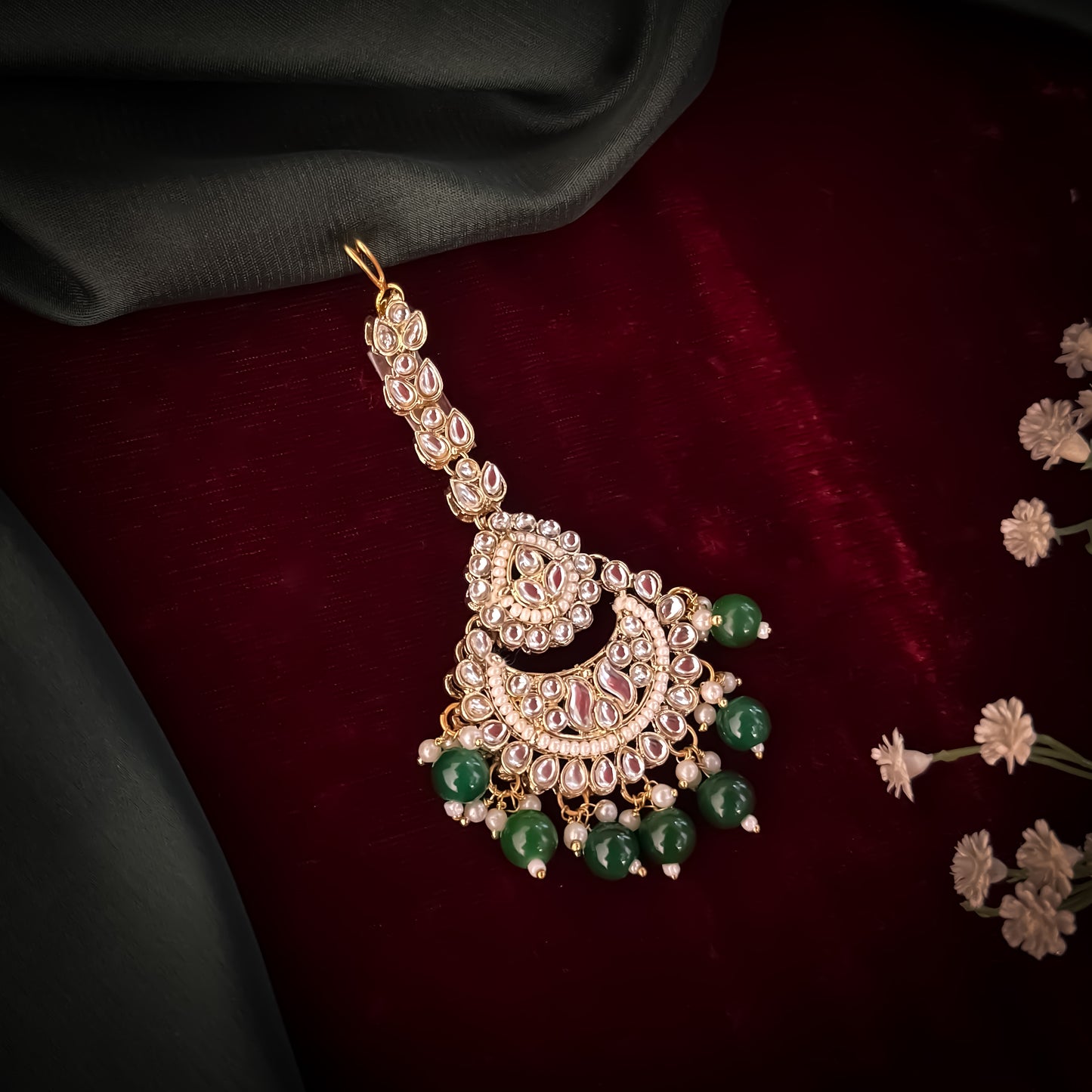 Shameena Premium Kundan Necklace Set - Green