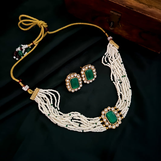 Sampada Choker Necklace Set - Green
