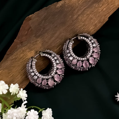 Anastasia American Diamond Hoop Earrings - Pastel Pink