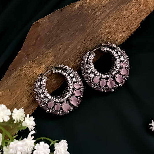 Anastasia American Diamond Hoop Earrings - Pastel Pink
