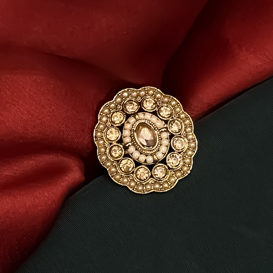 Koyal Jadau Adjustable Ring - Golden