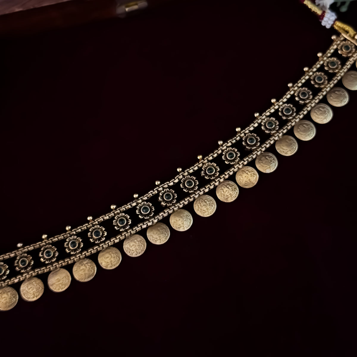 Gold & Green Eshvi Coin Temple Choker Necklace Set