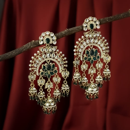Hina Khan Inspired Jhumka Chandbali Earrings- Green